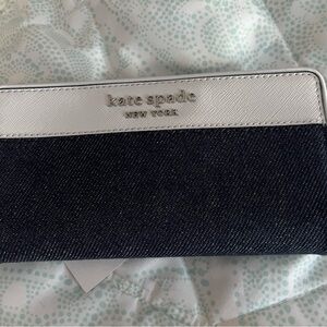 kate spade Dark Denim Wallet with White Trim and Silver Zip